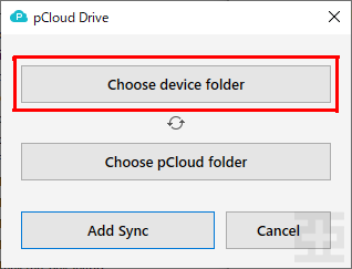 pCloud Sync ローカルフォルダ選択ボタン